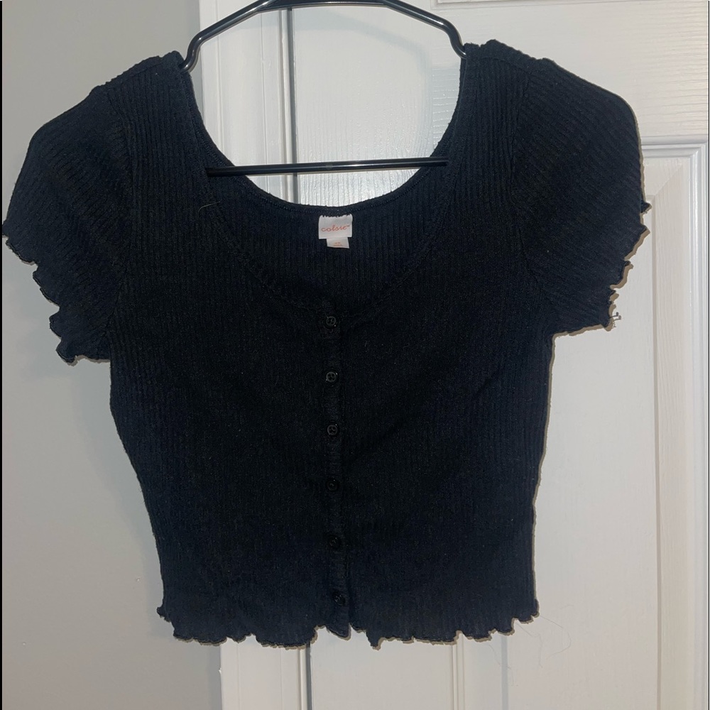 Ribbed Button Down Crop